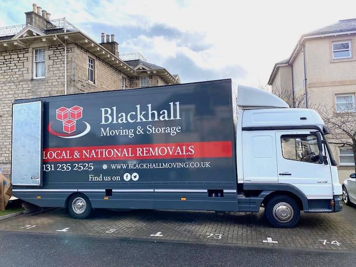 Blackhall Moving and Storage van in an Edinburgh street